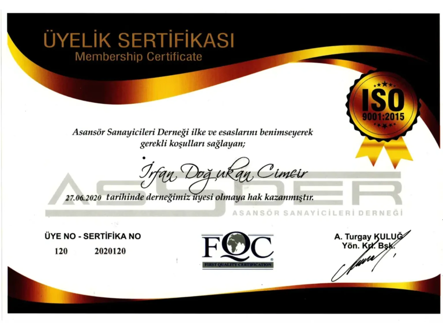 Üyelik Sertifikası